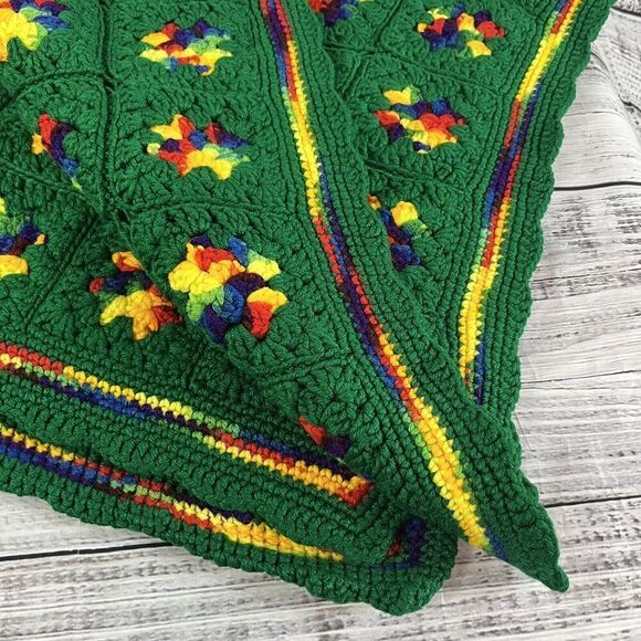 Vintage Rainbow Granny Square Thick Afghan Blanket Crochet 59" x 47" Roseanne - Picture 4 of 12